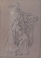 Young Cleric in a Cope Holding a Book, Placido Costanzi (Italian, Rome 1702–1759 Rome), Black chalk, highlighted with white, on gray-washed paper
