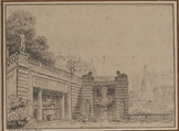 The Base of the Terrace at the Villa Albani, Pierre Adrien Pâris  French, Black chalk