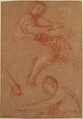 Two Muses, Charles Le Brun (French, Paris 1619–1690 Paris), Red chalk, heightened with white, on beige paper