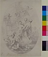 The Bath of Psyche, Pierre Jacques Cazes (French, Paris 1676–1754 Paris), Pen and gray ink, gray wash, over black chalk; oval framing line in pen and gray ink, over black chalk