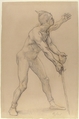 Nude Male Figure with a Sword, Alexandre Cabanel (French, Montpellier 1823–1889 Paris), Black chalk