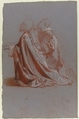 Two Bishops (lower register; study for wall paintings in the Chapel of Saint Remi, Sainte-Clotilde, Paris, 1858), Isidore Pils (French, Paris 1813/15–1875 Douarnenez), Red, white, and black chalk, on blue-gray paper