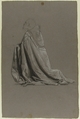 Bishop (lower register; study for wall paintings in the Chapel of Saint Remi, Sainte-Clotilde, Paris, 1858), Isidore Pils (French, Paris 1813/15–1875 Douarnenez), Black chalk, stumped, white chalk, on dark gray paper