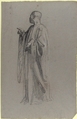 Cleric (lower register; study for wall paintings in the Chapel of Saint Remi, Sainte-Clotilde, Paris, 1858), Isidore Pils (French, Paris 1813/15–1875 Douarnenez), Black chalk, heightened with white chalk, on gray paper