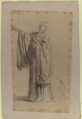 Cleric (lower register; study for wall paintings in the Chapel of Saint Remi, Sainte-Clotilde, Paris, 1858); black chalk landscape sketch on verso of support, Isidore Pils (French, Paris 1813/15–1875 Douarnenez), Black chalk, heightened with white chalk, on tracing paper.  Paste marks on all margins.  Affixed to a sheet of light gray paper.