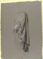 Drapery Study for a Cleric (lower register; study for wall paintings in the Chapel of Saint Remi, Sainte-Clotilde, Paris, 1858), Isidore Pils (French, Paris 1813/15–1875 Douarnenez), Black chalk, stumped, heightened with white chalk, on gray paper