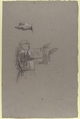 Cleric with Raised Arms (lower register?; study for wall paintings in the Chapel of Saint Remi, Sainte-Clotilde, Paris, 1858), Isidore Pils (French, Paris 1813/15–1875 Douarnenez), Black chalk, heightened with white chalk, on gray paper