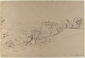 Castello Colonna at Genazzano, Italy, Théodore Caruelle d&#39;Aligny (French, Chaumes, Nièvre 1798–1871 Lyon), Pen and brown ink, over traces of graphite, on cream-colored laid paper