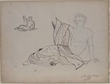 General Bonchamp Shown in a Pose Designed for His Tomb (recto); Three Figures after Poussin (verso), Pierre Jean David d&#39;Angers (French, Angers 1788–1856 Paris), Graphite, pen and brown ink (recto); graphite (verso)