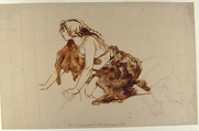 Crouching Woman, Fernand Cormon (French, Paris 1854–1924 Paris), Graphite and oil paint