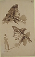 Sheet of Studies:  Two Male Heads in Profile and Standing Man, Jean-Baptiste Isabey (French, Nancy 1767–1855 Paris), Brush and brown wash