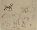 Studies of Soldiers and Cart Horses, Isidore Pils (French, Paris 1813/15–1875 Douarnenez), Graphite, brown wash