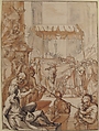 The Body of Saint Catherine of Siena carried in Procession, after Francesco Vanni, Anonymous, French, 18th century, Pen and brown ink, brush and red-brown and gray wash, over black chalk; framing lines in pen and brown ink