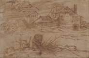 Landscape with a Goat, Titian (Tiziano Vecellio) (Italian, Pieve di Cadore ca. 1485/90?–1576 Venice), Pen and brown ink; framing lines in pen and brown ink