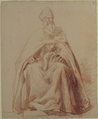 Seated Prelate, Alexandre Laemlein (French, Hohenfeld 1813–1871 Pontlevoy), Red chalk