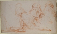 Four Figures Kneeling in Supplication, Alexandre Laemlein (French, Hohenfeld 1813–1871 Pontlevoy), Red chalk