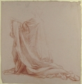Kneeling Prelate, Alexandre Laemlein (French, Hohenfeld 1813–1871 Pontlevoy), Red chalk on light gray paper