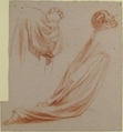 Two Kneeling Figures, Alexandre Laemlein (French, Hohenfeld 1813–1871 Pontlevoy), Red chalk on light gray paper