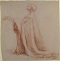 Kneeling Draped Figure, Alexandre Laemlein (French, Hohenfeld 1813–1871 Pontlevoy), Red and black chalk on light gray paper