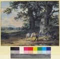 A Peasant Leading his Horse on the Outskirts of a Wood, Pieter Barbiers II (Dutch, Amsterdam 1749–1842 Amsterdam), Gouache, over traces of graphite; framing line in gold