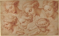 Copies after Raphael's 'The Finding of Moses', Michel Corneille the Younger (French, Paris 1642–1708 Paris), Red and white chalk, with touches of pink pastel