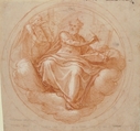 Saint Mathew and the Angel, Cesare Nebbia (Italian, Orvieto ca. 1536–1614 Orvieto), Red chalk, highlighted with white.  The circular field of the image is incised with a compass