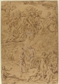 The Baptism of Christ, Raymond de La Fage (French, Lisle-sur-Tarn 1650–1684 Lyon), Pen and brown ink, heightened with white, on beige paper