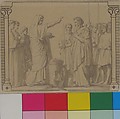 Melchizedek Presenting Abraham with Bread and Wine, Hippolyte Flandrin (French, Lyons 1809–1864 Rome), Graphite and gray wash; pen and black ink in framing design