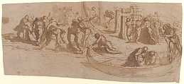 Various Figure Groups, Jacopo Palma the Younger (Italian, Venice ca. 1548–1628 Venice), Pen and brown ink, brush and brown wash