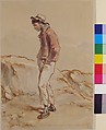 A Sailor Standing on the Shore, Paul Gavarni [Chevalier] (French, Paris 1804–1866 Paris), Pen and brown ink with wash and watercolor, heightened with white on cream wove paper, laid on card