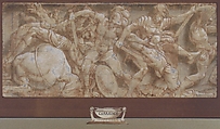Battle Scene, Lelio Orsi (called Lelio da Novellara) (Italian, Novellara 1508/11–1587 Novellara), Pen and brown ink, brush and brown wash, highlighted with white gouache, over traces of black chalk; squared in black chalk