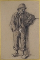 A Standing Peasant Boy in Hat and Wooden Shoes, Constant Troyon (French, Sèvres 1810–1865 Paris), Black chalk, heightened with white