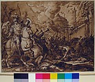 Ulysses Entering Troy, Antoine François Callet (French, Paris 1741–1823 Paris), Recto: Pen and brown ink, brush and brown wash; Verso: faint black chalk sketch of same subject