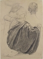 Studies of a Draped Female Figure, Kneeling, Seen from the Back, for the East Transept of the Chruch of Sainte-Clothilde, Paris, Henri Lehmann (French, Kiel 1814–1882 Paris), Charcoal (rubbed) and graphite on off-white laid paper