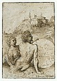 Two Satyrs in a Landscape, Titian (Tiziano Vecellio) (Italian, Pieve di Cadore ca. 1485/90?–1576 Venice), Pen and brown ink, highlighted with white gouache on fine, off-white laid paper
