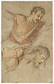 Studies for a Scourging Soldier and the Head of Christ, Jacopo Bassano (Jacopo da Ponte) (Italian, Bassano del Grappa ca. 1510–1592 Bassano del Grappa), Pastel with red chalk on laid light brown paper (formerly blue)