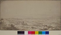 Distant View of Syracuse and its Harbor, Claude Louis Châtelet (French, Paris 1753–1794 Paris), Pen and pale brown ink, gray wash over traces of graphite. Framing lines in dark brown ink.