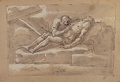 The Dead Christ Mourned by the Magdalen Who Venerates His Side Wound, Fortunato Duranti (Italian, 1787–1863), Pen and brown ink, brush and gray-brown wash, highlighted with white gouache on cream paper