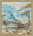 Landscape with Fishermen, Théodore Gericault (French, Rouen 1791–1824 Paris), Graphite, pen and brown ink, brown and blue wash