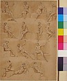 Figure Studies, Hubert François Gravelot (French, Paris 1699–1773 Paris), Pen and gray ink, brush and brown wash