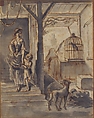 Woman and Child on Stairs, Pierre Lélu (French, Paris 1741–1810 Paris), Pen and brown ink, brush and gray washes over red chalk underdrawing