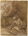 Saint Jerome Praying in a Landscape, Attributed to Niccolò dell&#39; Abate (Italian, Modena 1509–1571 Fontainebleau (?)), Pen and brown ink, brush and brown wash, highlighted with white gouache