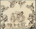 The Rescue of a Drowned Man (recto); Study of a Horse (verso), Théodore Gericault (French, Rouen 1791–1824 Paris), Pen and brown ink