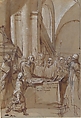 Raymond Diocrès Speaking During His Funeral (from the Life of Saint Bruno of Cologne), Daniele Crespi (Italian, Busto Arsizio 1597/1600–1630 Milan), Pen and dark brown ink, brush and brown wash, highlighted with white gouache, over soft black chalk or leadpoint