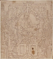 Design for a Wall Decoration with a River God and Putti carrying the Symbols of King François I, Anonymous, French, School of Fontainebleau, 16th century, Pen and brown ink, brush and brown wash, over red chalk