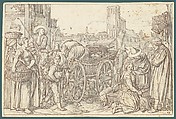A Poultry Market in a Dutch Town, Willem Pietersz Buytewech (Dutch, Rotterdam 1591/92–1624), Pencil, pen and brown ink, brush and gray wash; framing lines in pen and brown ink