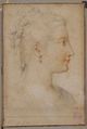 Head of a Woman in Profile, Anonymous, French, 16th century, Black and red chalk, framing lines in pen and black ink