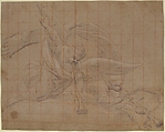 Two Angels, Study for the Val de Grâce, Pierre Mignard  (French, Troyes 1612–1695 Paris), Black chalk, heightened with white chalk on light brown antique laid paper, squared in red chalk