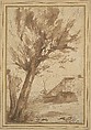 Landscape with a Tree and a Farm Building, Anthony van Dyck (Flemish, Antwerp 1599–1641 London), Pen and brown ink, brush and brown wash