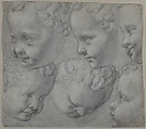 Studies of the Head of an Infant (after a three-dimensional model), Poppi (Francesco Morandini) (Italian, Poppi 1544–1597 Florence), Black chalk on blue paper